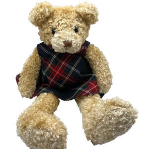 Bestever Light Brown Bear Stuffed animal Plush with Plaid Dress 12"